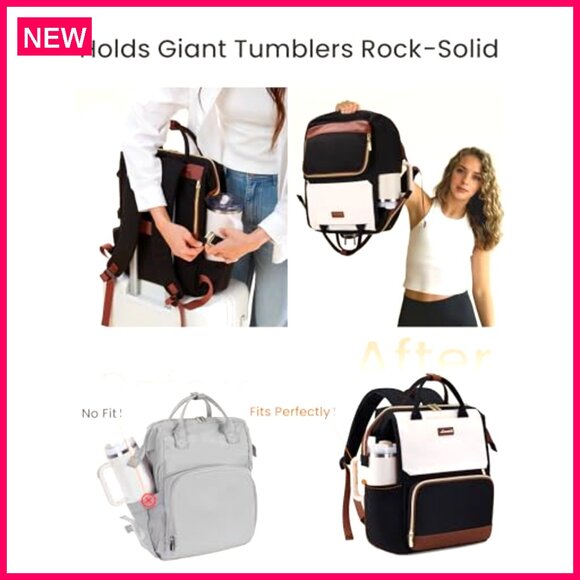 15.6 Inch Laptop Backpack with Tumbler Holder, Waterproof Travel Work Bag - Picture 4 of 7